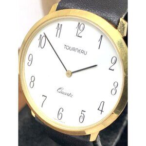 Tourneau Unisex Watch 33mm Vintage Swiss Quartz White Dial Black Leather…